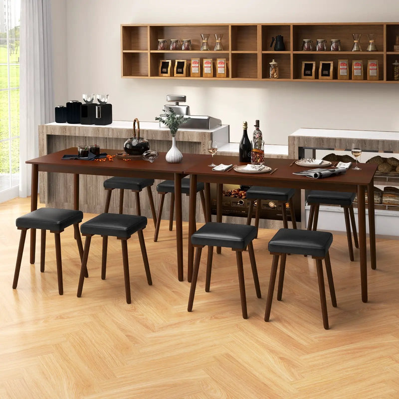 5 Piece Dining Table Set for 4 with 4 Upholstered Stools and Rubber Wood Legs-Brown by DirectDeals