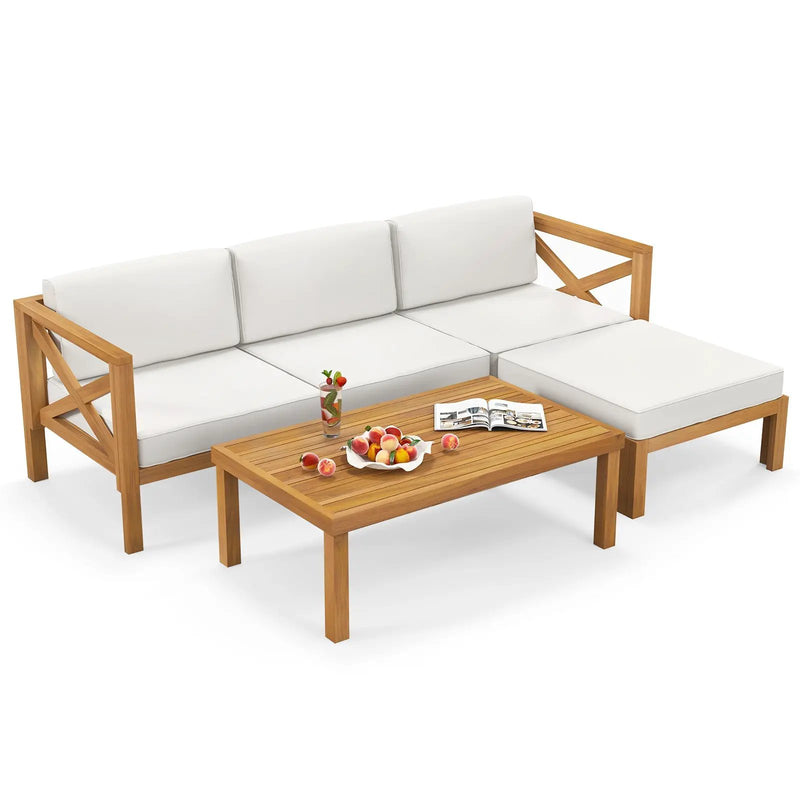 5 Piece Outdoor Conversation Furniture Set with 3 Chairs 1 Ottoman and 1 Coffee Table-White by DirectDeals