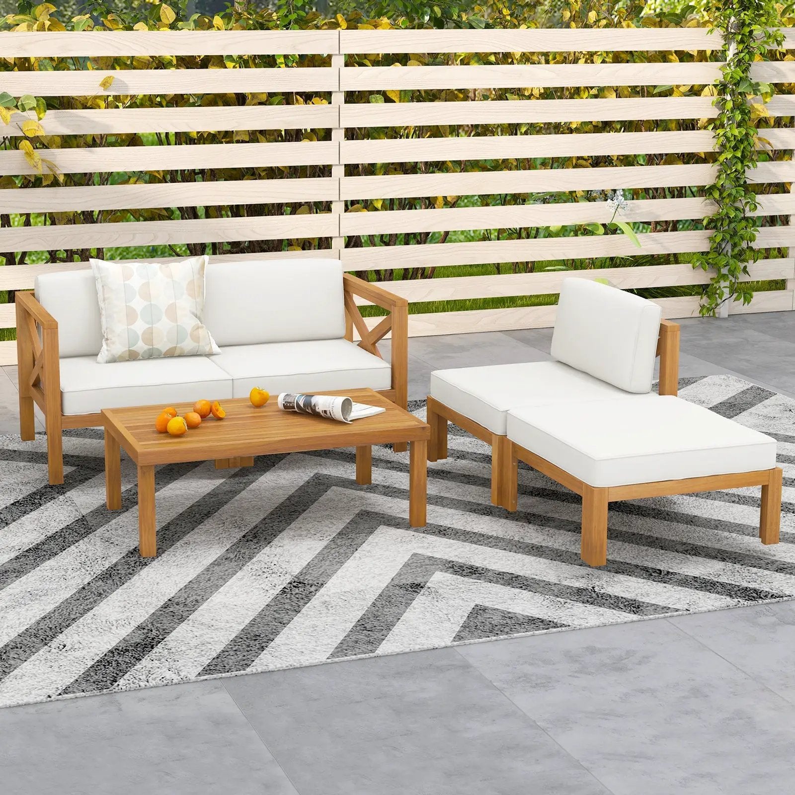 5 Piece Outdoor Conversation Furniture Set with 3 Chairs 1 Ottoman and 1 Coffee Table-White by DirectDeals