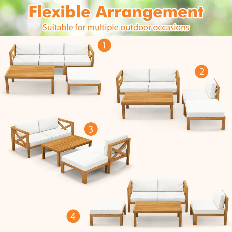 5 Piece Outdoor Conversation Furniture Set with 3 Chairs 1 Ottoman and 1 Coffee Table-White by DirectDeals
