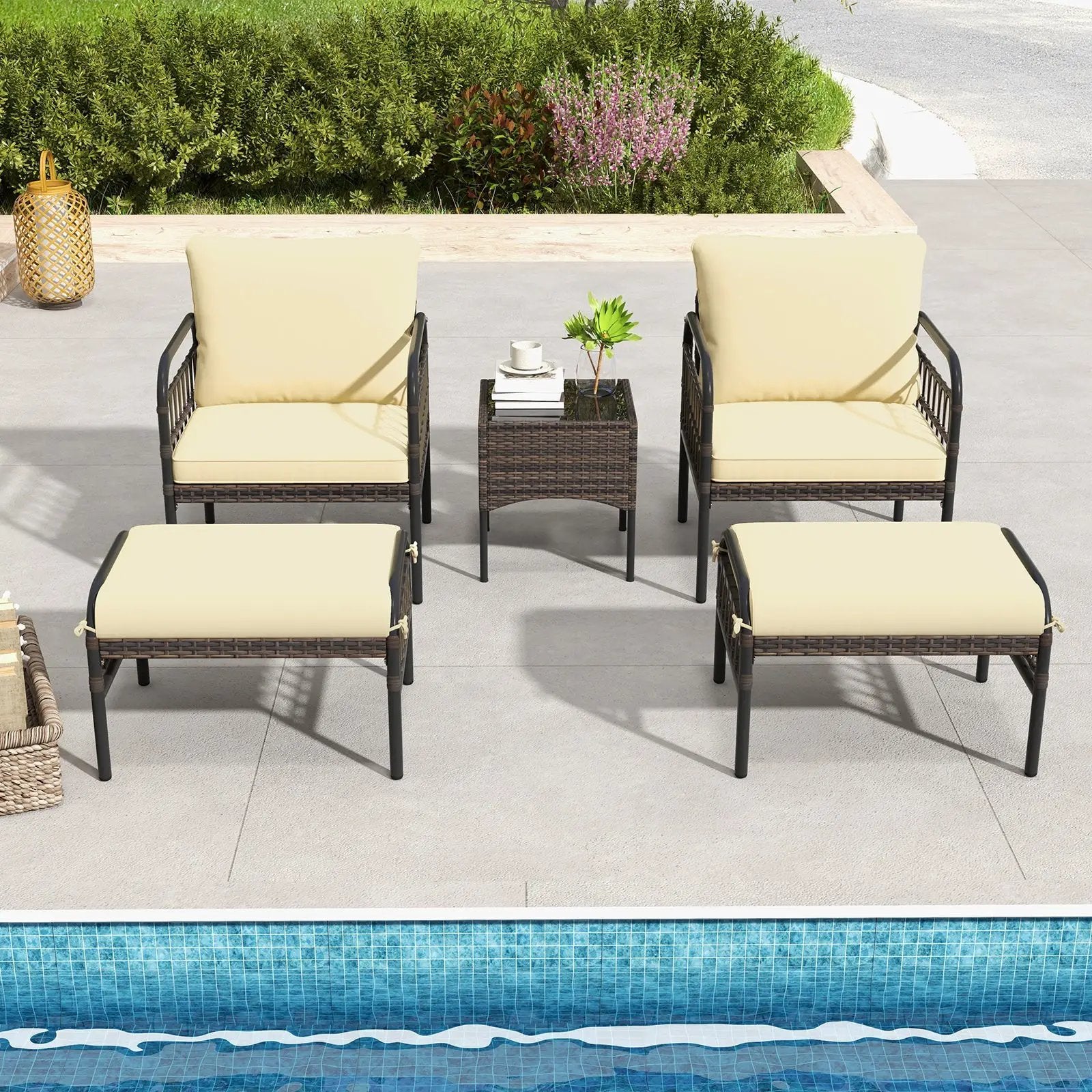 5 Piece Patio Conversation Set with Ottomans and Coffee Table by DirectDeals