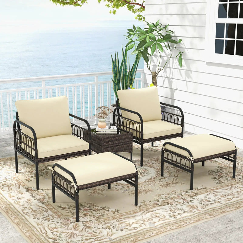 5 Piece Patio Conversation Set with Ottomans and Coffee Table by DirectDeals