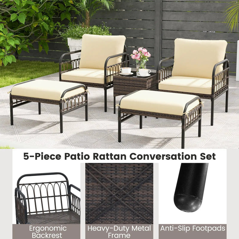 5 Piece Patio Conversation Set with Ottomans and Coffee Table by DirectDeals