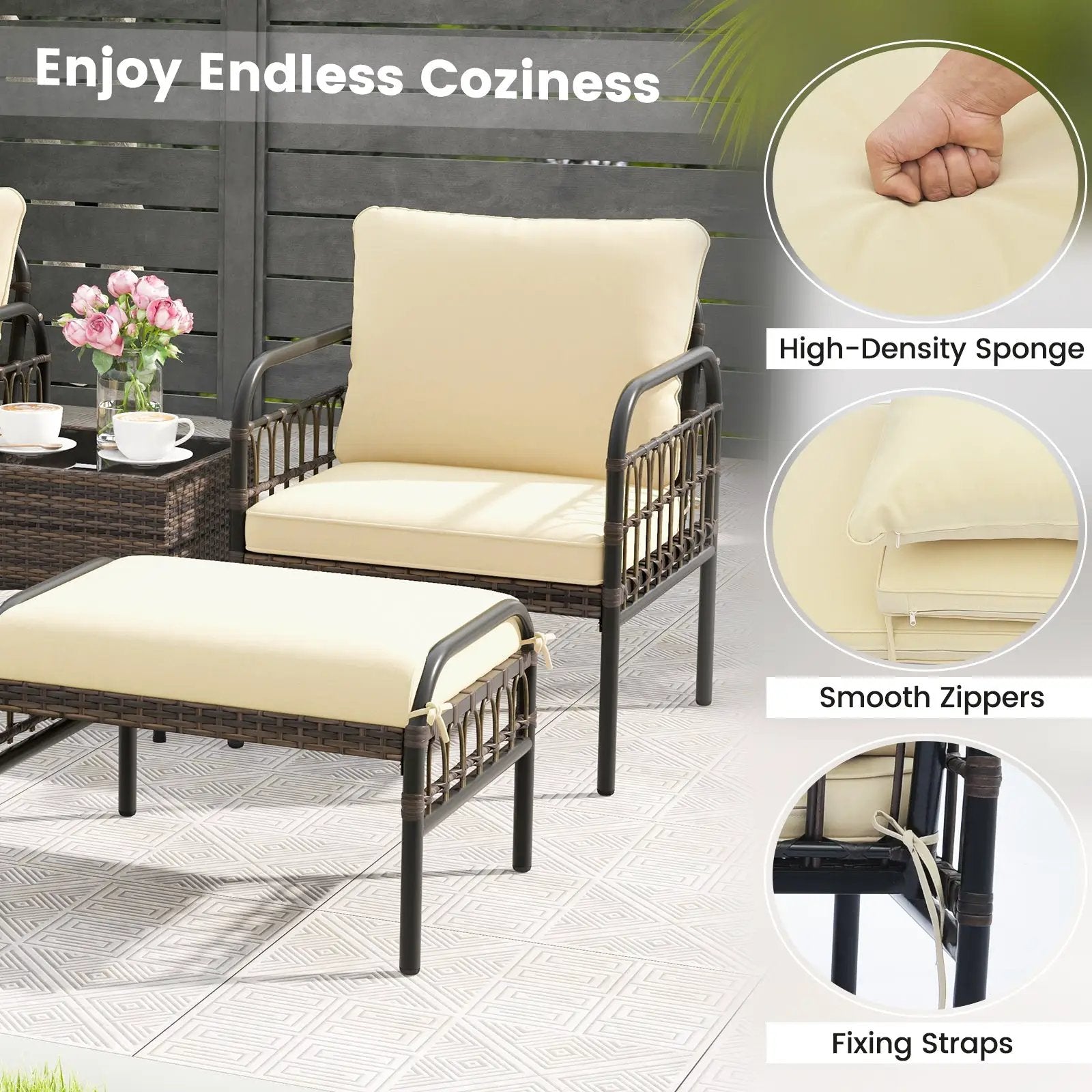 5 Piece Patio Conversation Set with Ottomans and Coffee Table by DirectDeals