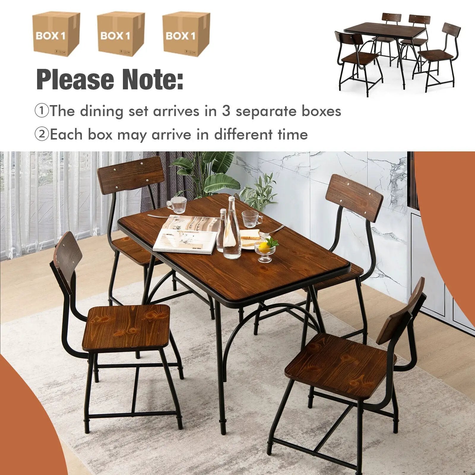 5 Piece Rectangular Dining Table Set with Metal Frame by DirectDeals