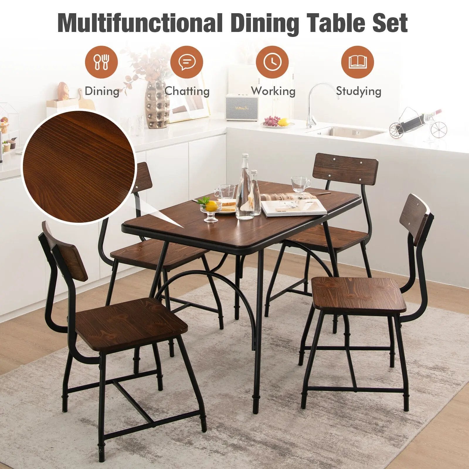 5 Piece Rectangular Dining Table Set with Metal Frame by DirectDeals