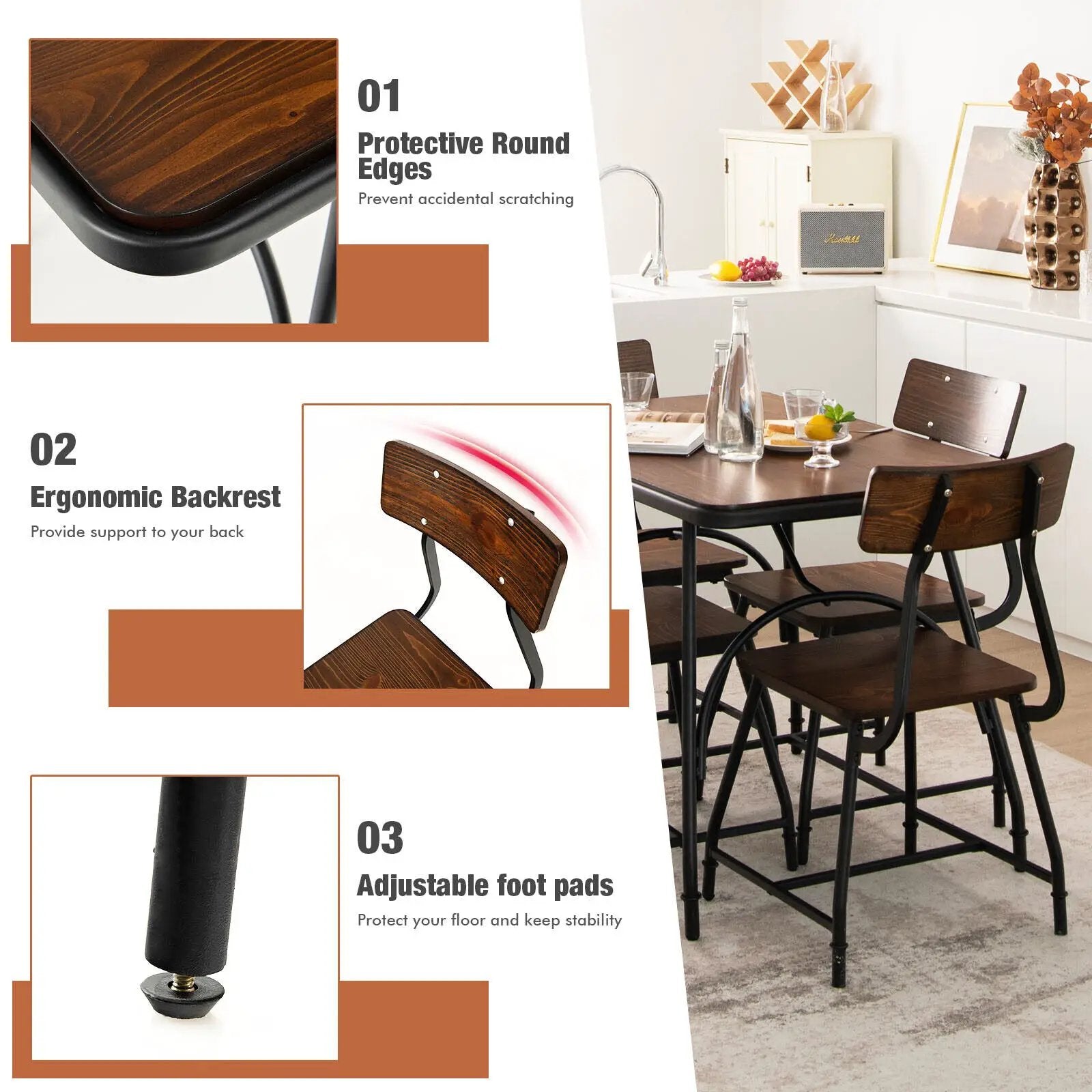 5 Piece Rectangular Dining Table Set with Metal Frame by DirectDeals