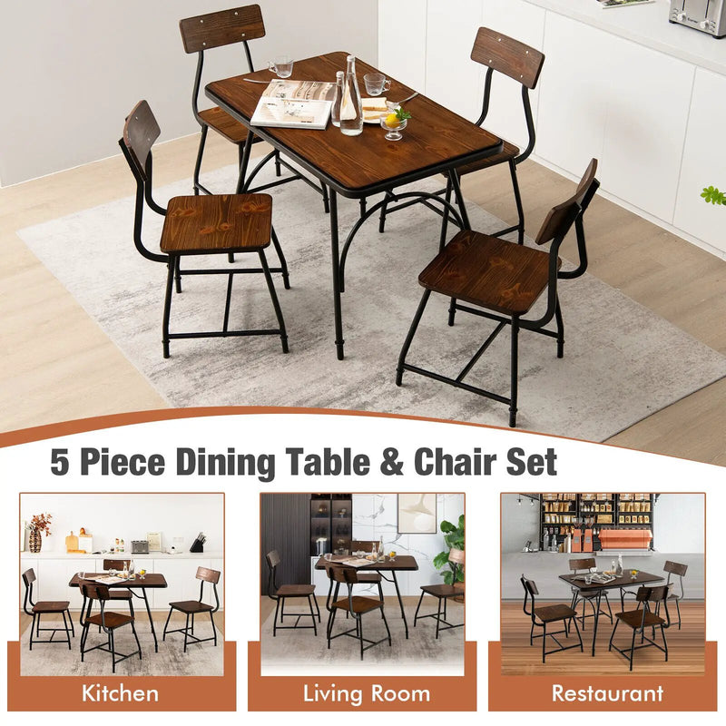 5 Piece Rectangular Dining Table Set with Metal Frame by DirectDeals