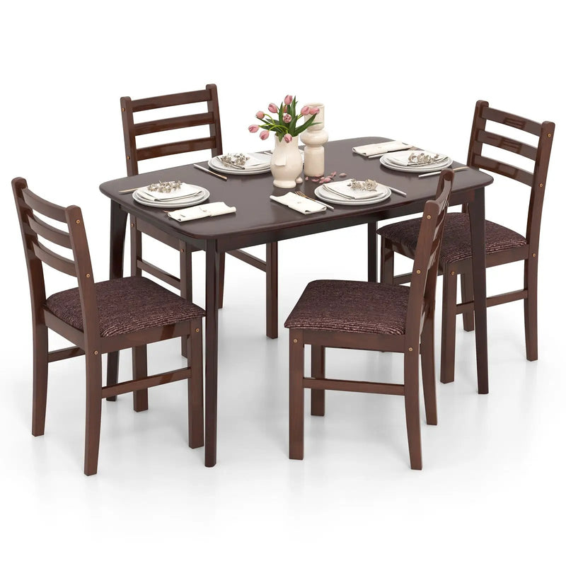 Vintage Wooden Dining Table Set for 4 with Padded Seat and Curved Backrest by DirectDeals