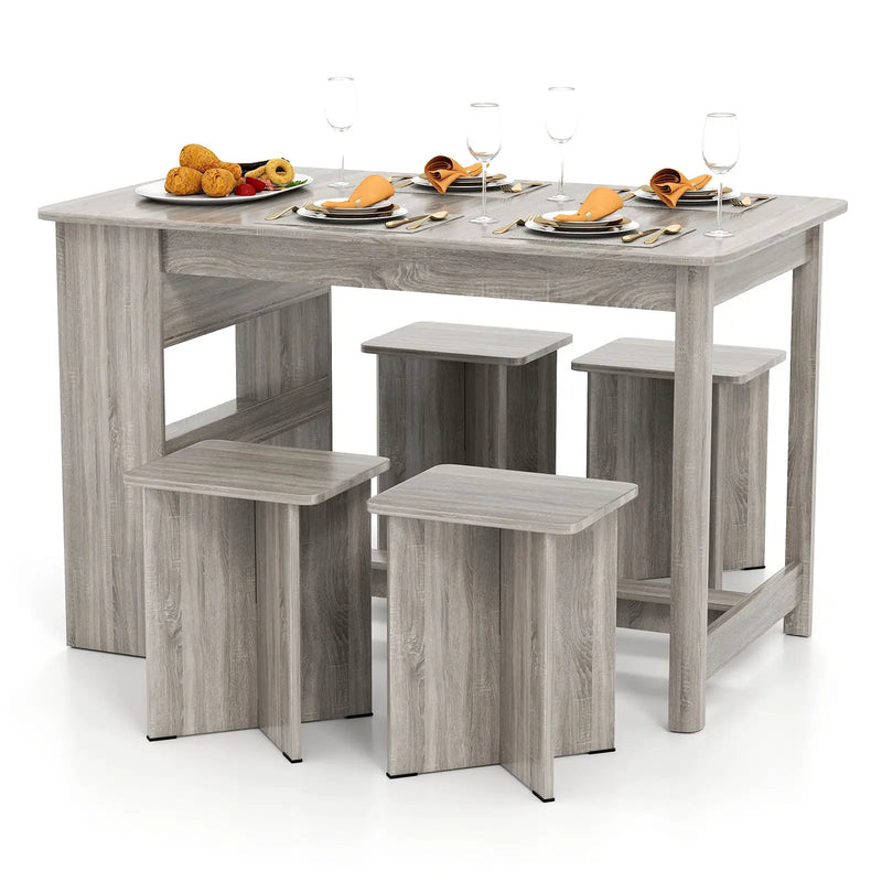 5 Pieces Dining Table Set with Storage Shelf and 4 Stools by DirectDeals