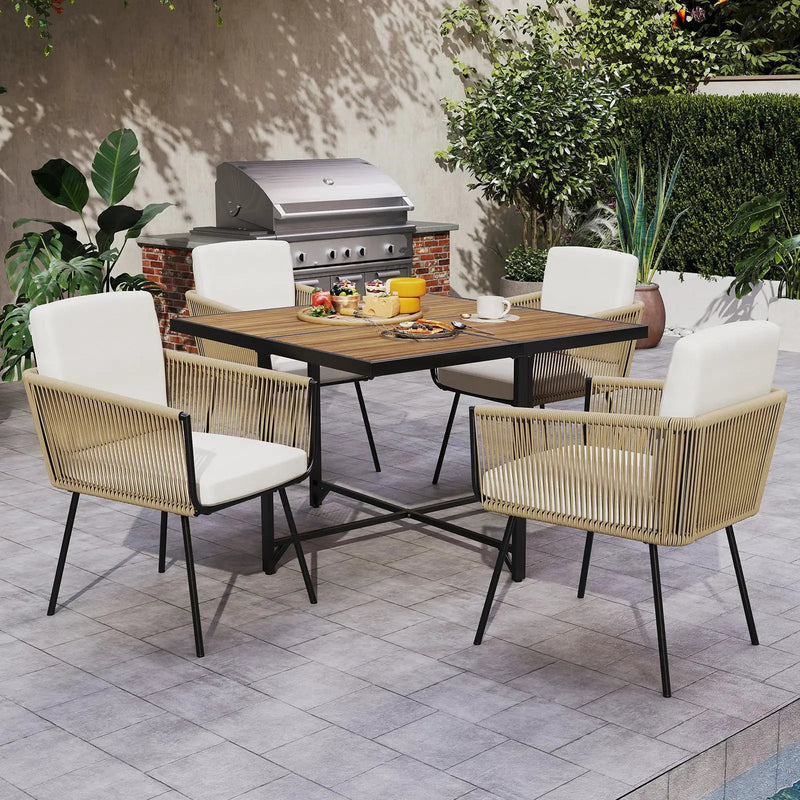 5 Pieces Patio Dining Set with Acacia Wood Tabletop by DirectDeals