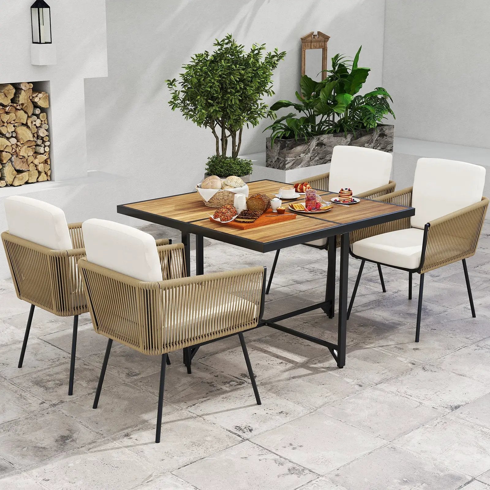 5 Pieces Patio Dining Set with Acacia Wood Tabletop by DirectDeals