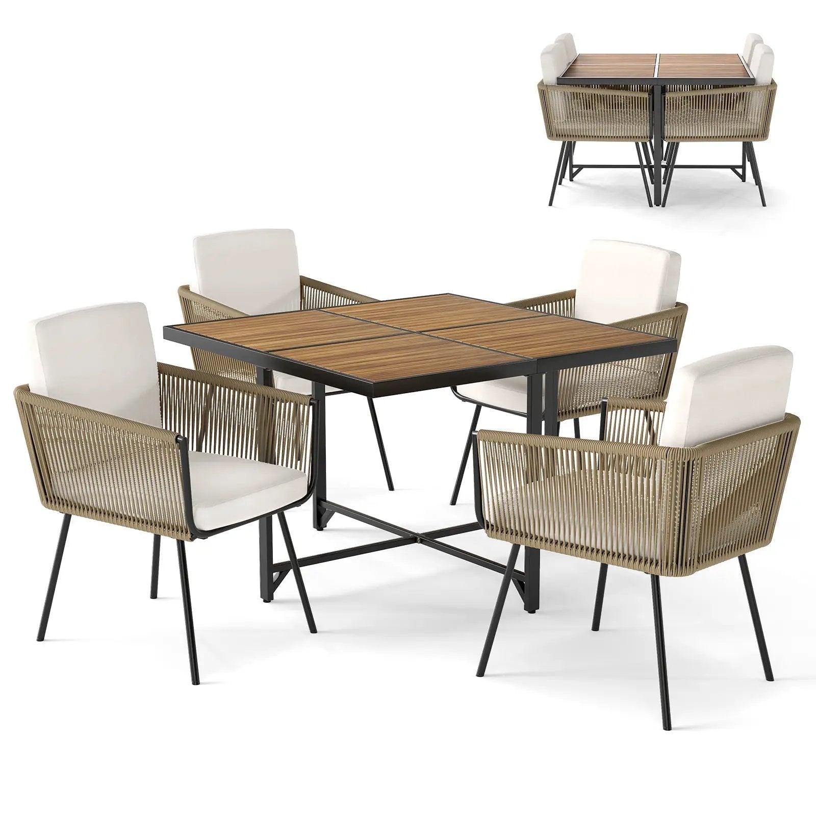 5 Pieces Patio Dining Set with Acacia Wood Tabletop by DirectDeals