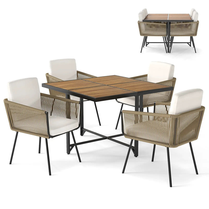 5 Pieces Patio Dining Set with Acacia Wood Tabletop by DirectDeals