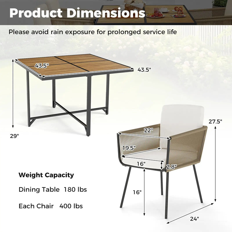 5 Pieces Patio Dining Set with Acacia Wood Tabletop by DirectDeals