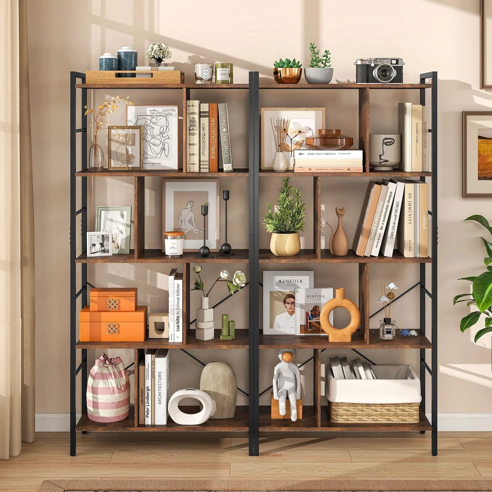5-tier Bookcase 61 Inch Tall Industrial Bookshelf with Metal Frame by DirectDeals