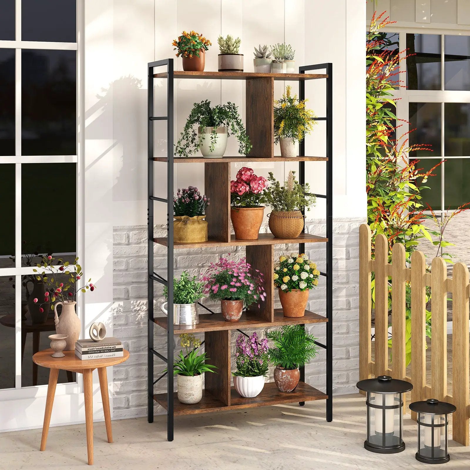 5-tier Bookcase 61 Inch Tall Industrial Bookshelf with Metal Frame by DirectDeals