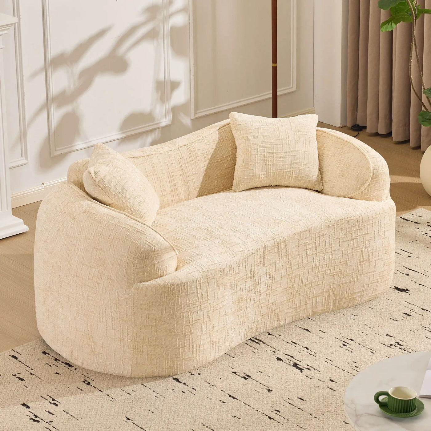 Curved 2 Person Compress Sofa With Armrests, Includes Pillows by HouseOfZazla