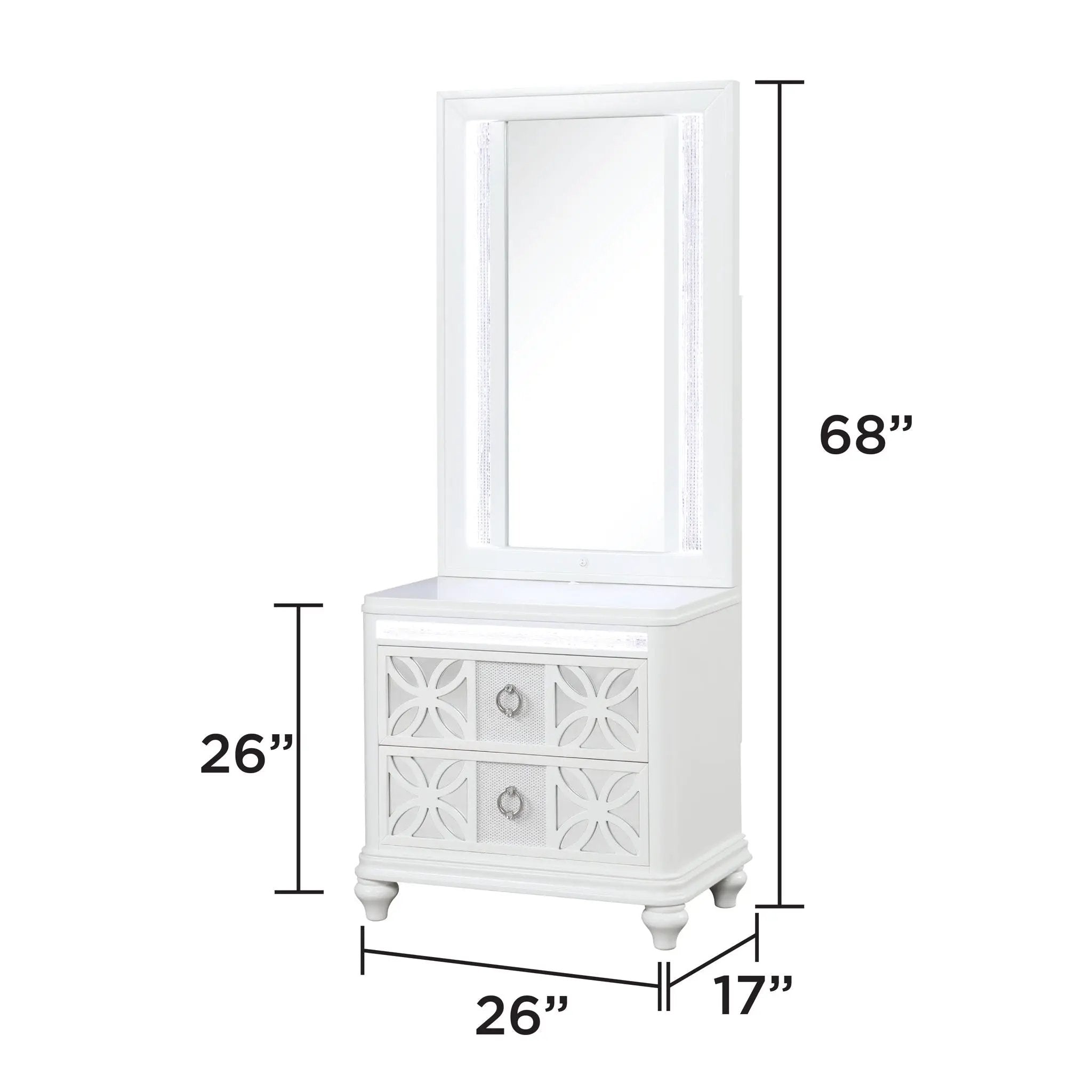 Abigale - Nightstand With Mirror Top, LED Lighting (Includes Mirror And Nightstand) - White by HouseOfZazla