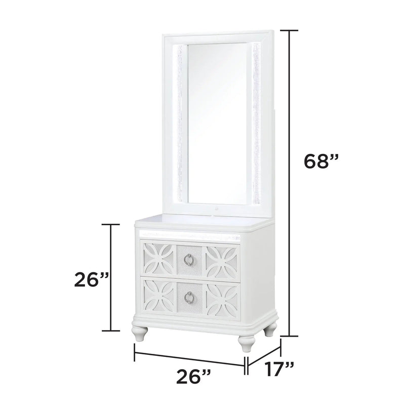 Abigale - Nightstand With Mirror Top, LED Lighting (Includes Mirror And Nightstand) - White by HouseOfZazla