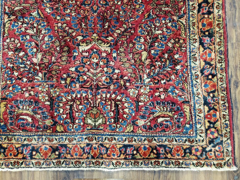 Antique Persian Sarouk Rug, Red, Allover Floral Pattern, Hand-Knotted, Wool, 3'4" x 4'10" by Jewel Rugs