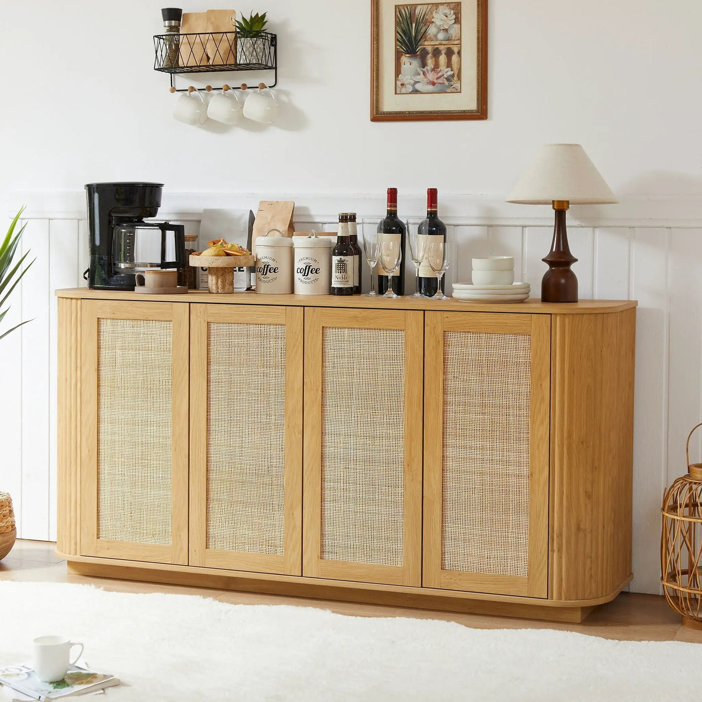 Contemporary Wave Shaped TV Stand With Rattan Doors by HouseOfZazla