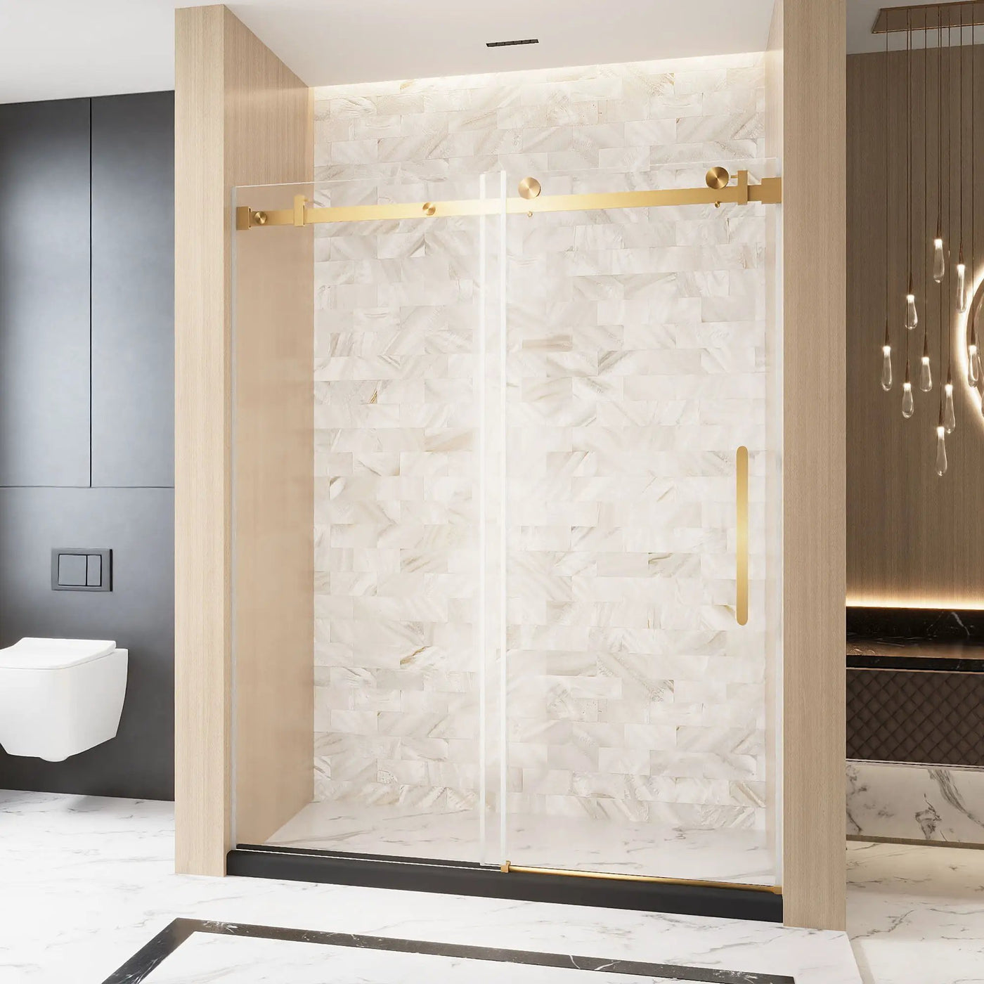 Frameless Single Sliding Shower Door With Handle And Square Tube Track by HouseOfZazla