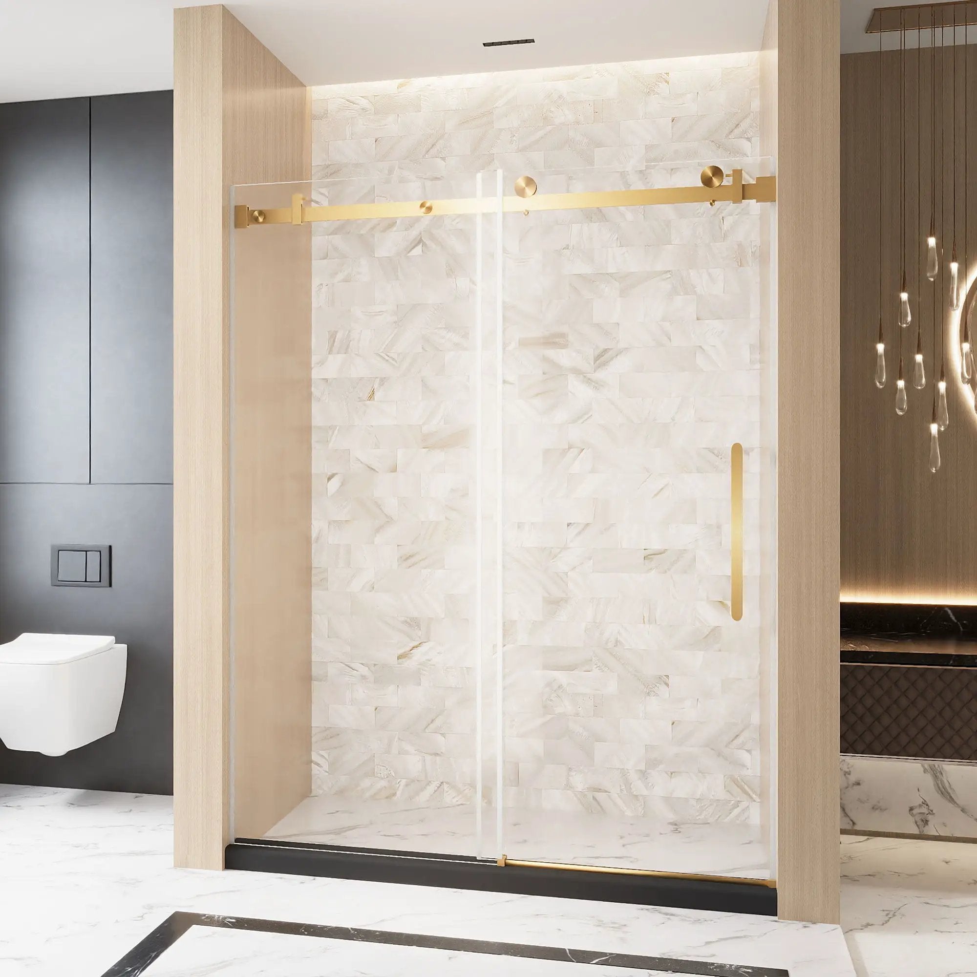 Frameless Single Sliding Shower Door With Handle And Square Tube Track by HouseOfZazla