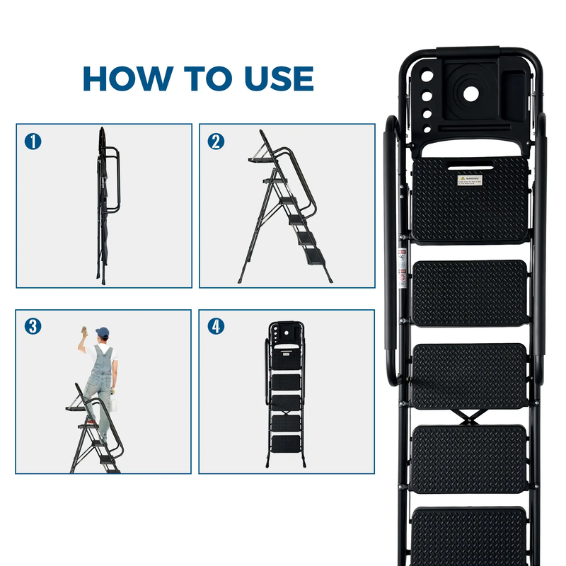 Folding Step Ladder with Wide Anti-Slip Pedal by HouseOfZazla