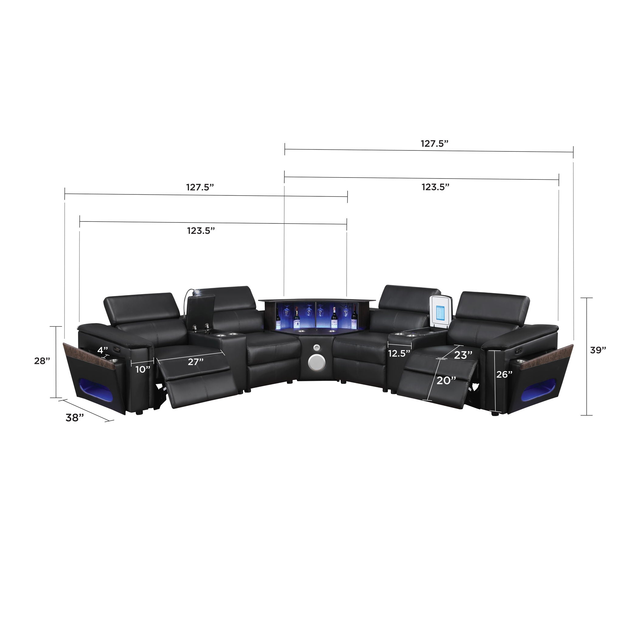 Nova - Sectional With Bluetooth Speaker, LED And Lifting Wine Cabinet by HouseOfZazla