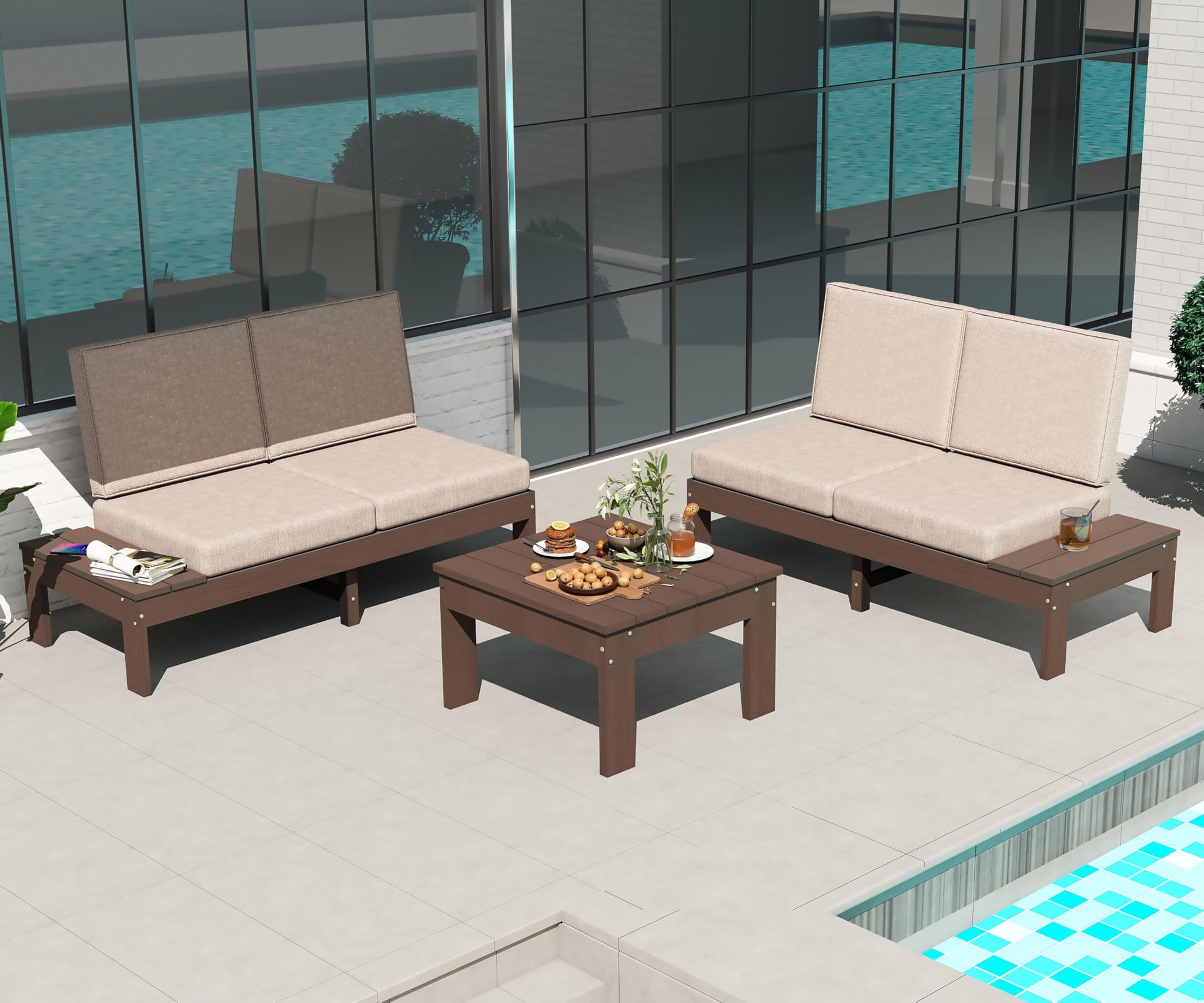 HDPE Outdoor Patio Sofa Set, 3-Piece Modern Conversation Set by HouseOfZazla