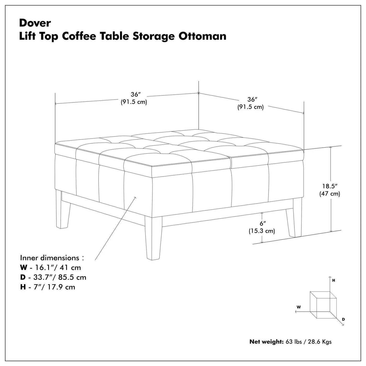Dover - Multifunctional Lift Top Coffee Table Storage Ottoman by HouseOfZazla