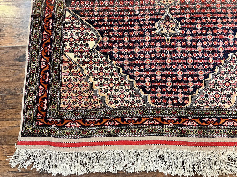 Afghan Rug 4x5, Wool with Silk Highlights, Very Fine Hand Knotted Vintage Oriental Carpet, Herati Pattern, Persian Rug, Bidjar Rug, 400 KPSI by Jewel Rugs