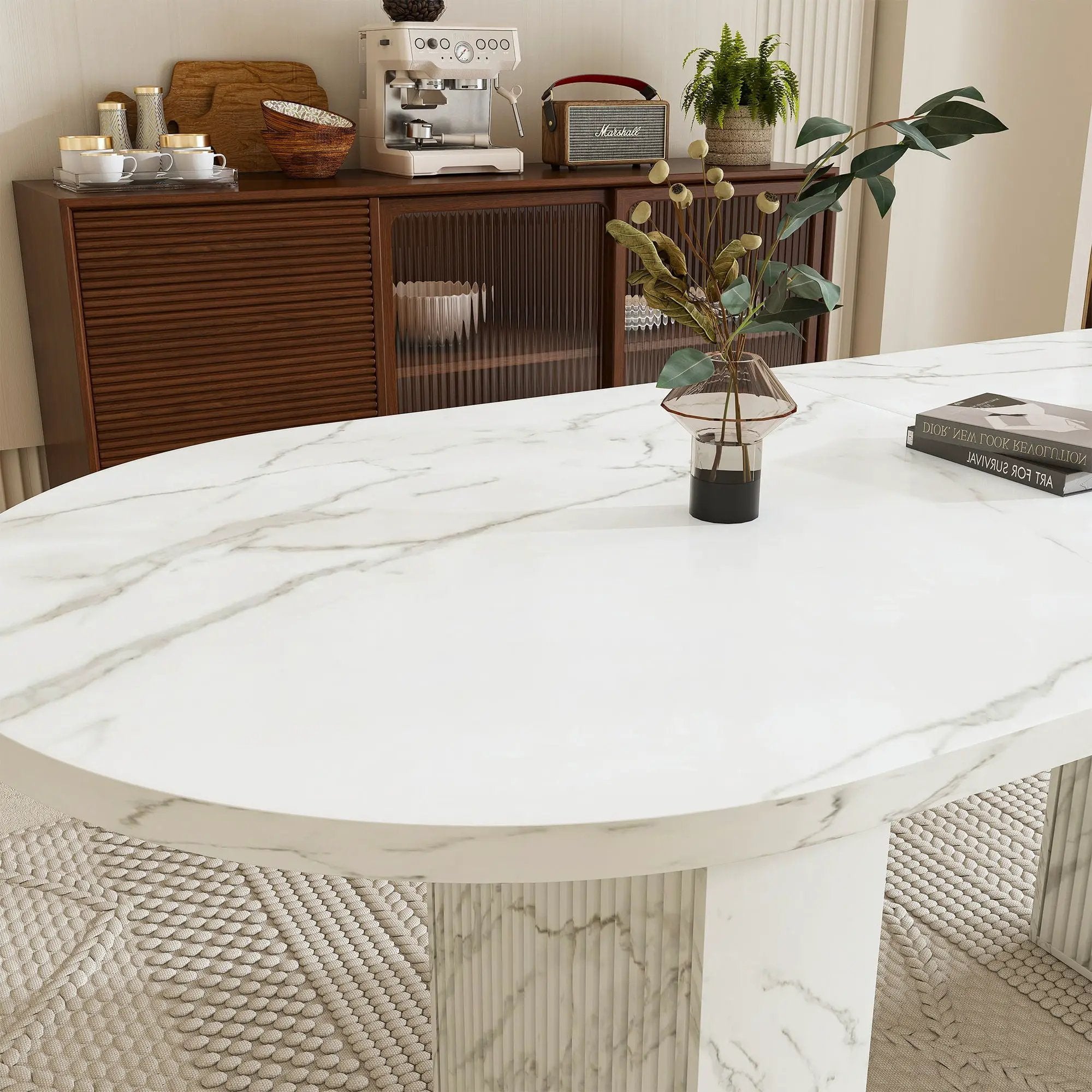 Oval Dining Table With Wood Strip Base by Unique Piece Furniture