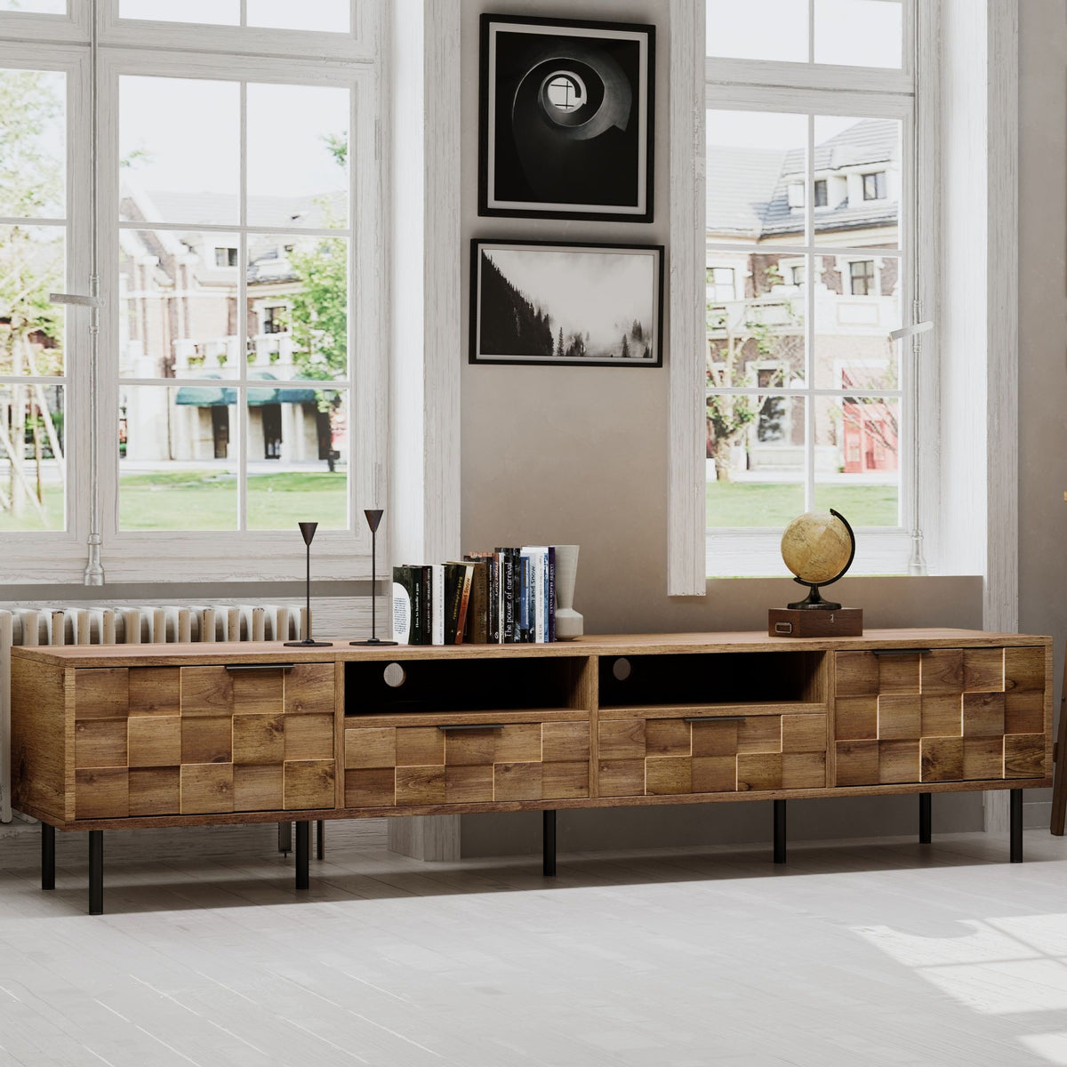 TV Stand With 2 Drawers, Media Console Table, Storage Cabinet With Cable Management, photo 7 of 13