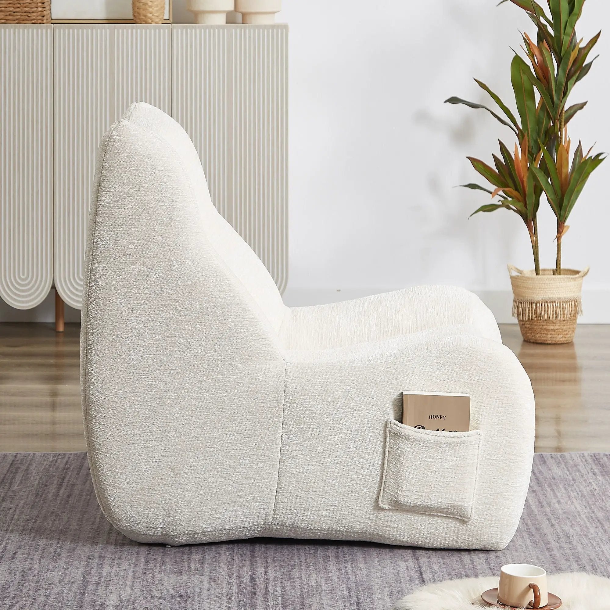 Bean Bag Chair For Adults, Lazy Floor Sofa Couch Memory Foam Bean Bag Sofas Chenille Fabric Reading Chair Comfortable Corner Lounge Sofa For Living Room - White by HouseOfZazla