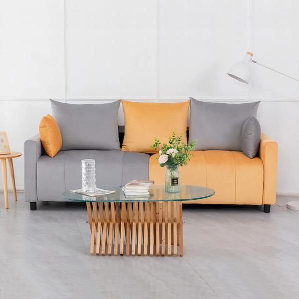 Velvet Modern 2-Seater Sofa, Light