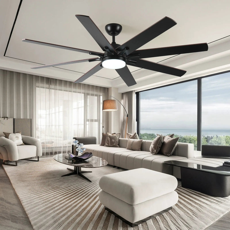 Large Ceiling Fans With Lights And Remote, Indoor / Outdoor Modern Ceiling Fan For Kitchen Living Room Patio, 6 Speed Reversible Quiet DC Motor, Dual Finish 8 Blades - Black by HouseOfZazla