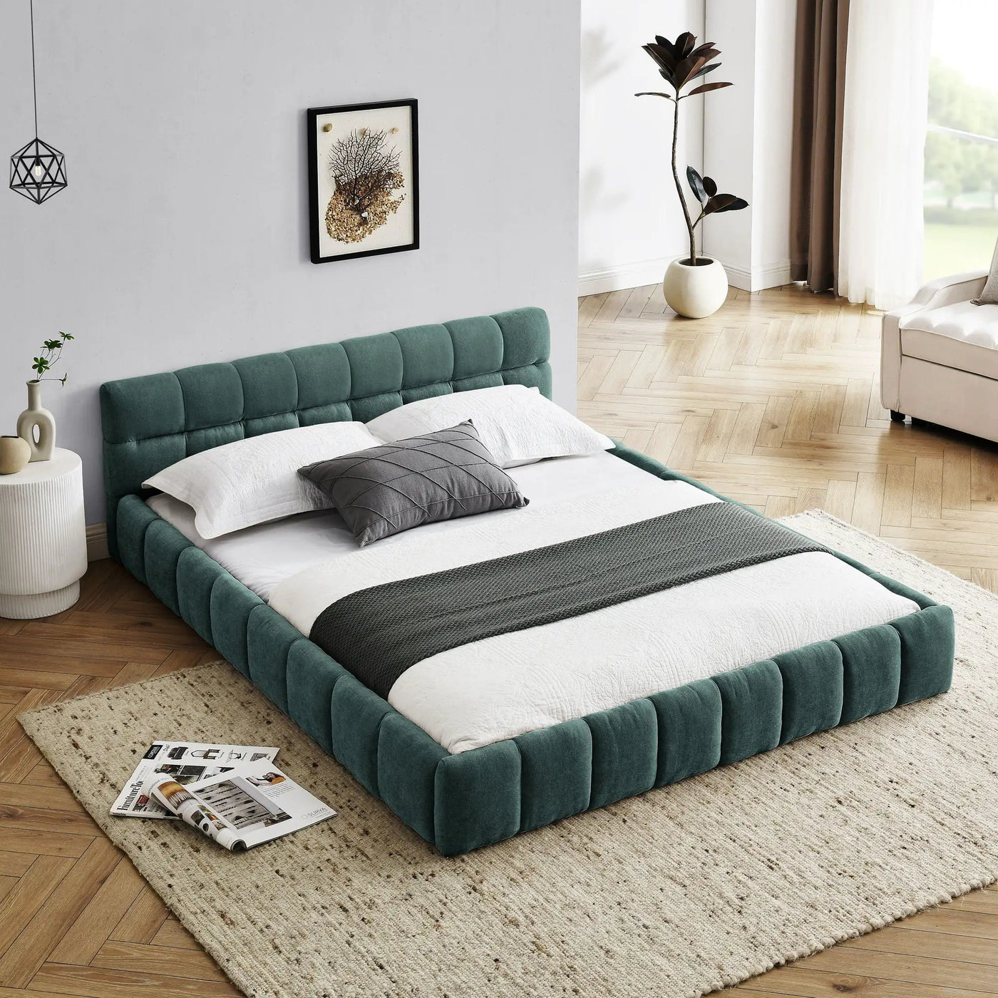 Modern Platform Bed Frame With Thick Fabric by HouseOfZazla
