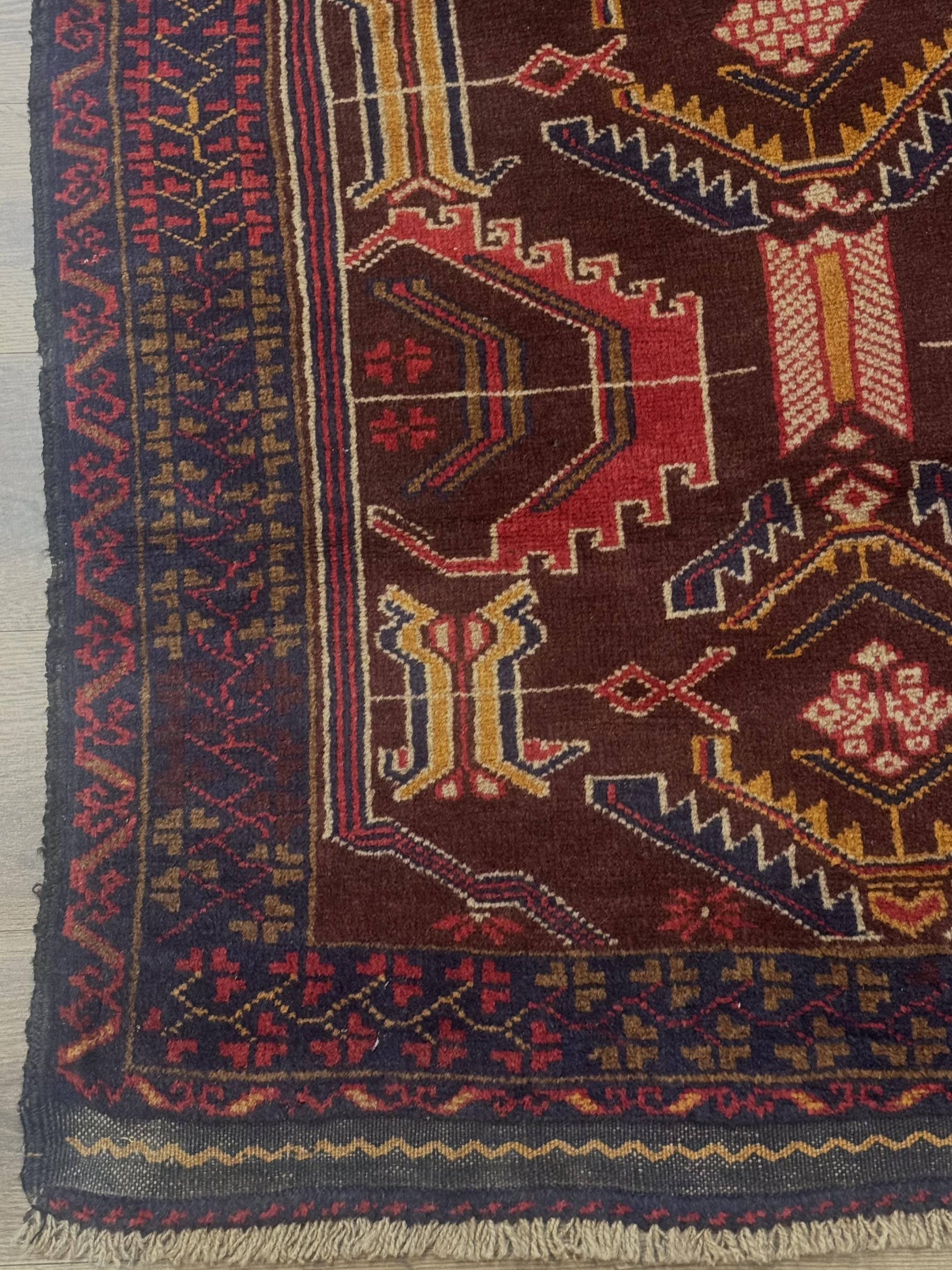 Afghan Rug 3x7, Maroon and Navy Blue, Balouch Carpet, Tribal Rug, New by Jewel Rugs