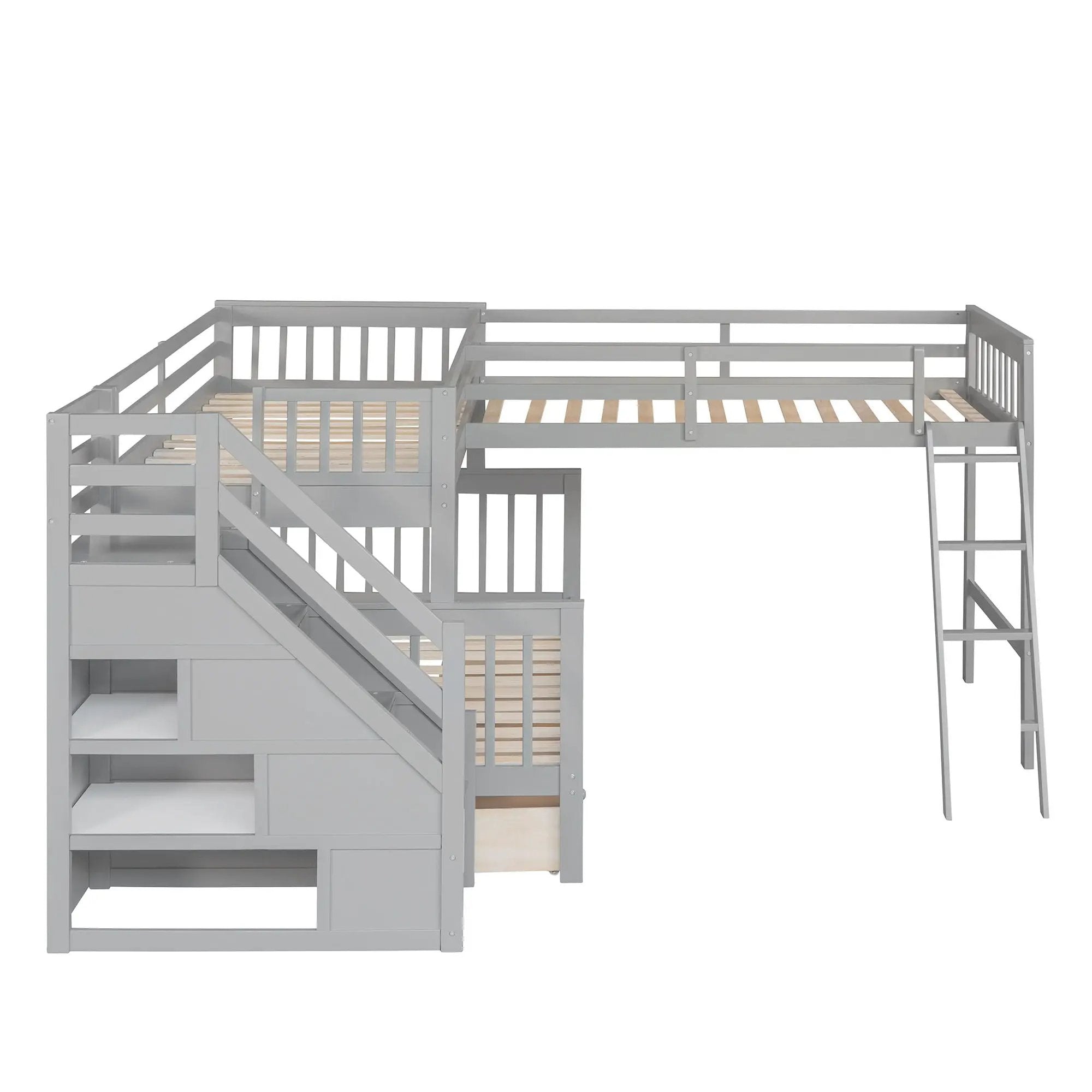 Solid L Shaped Bunk Bed With 3 Drawers, Ladder And Staircase by Unique Piece Furniture