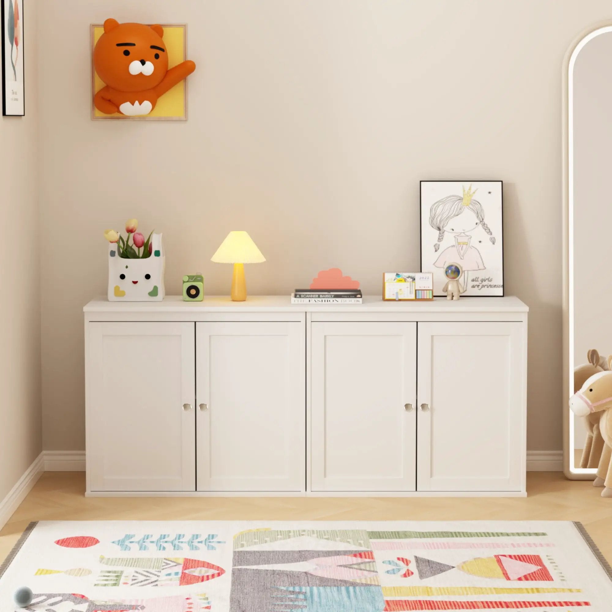 Kitchen Storage Cabinet With Double Doors, Adjustable Shelves, Sideboard Buffet For Dining Room - White by Unique Piece Furniture