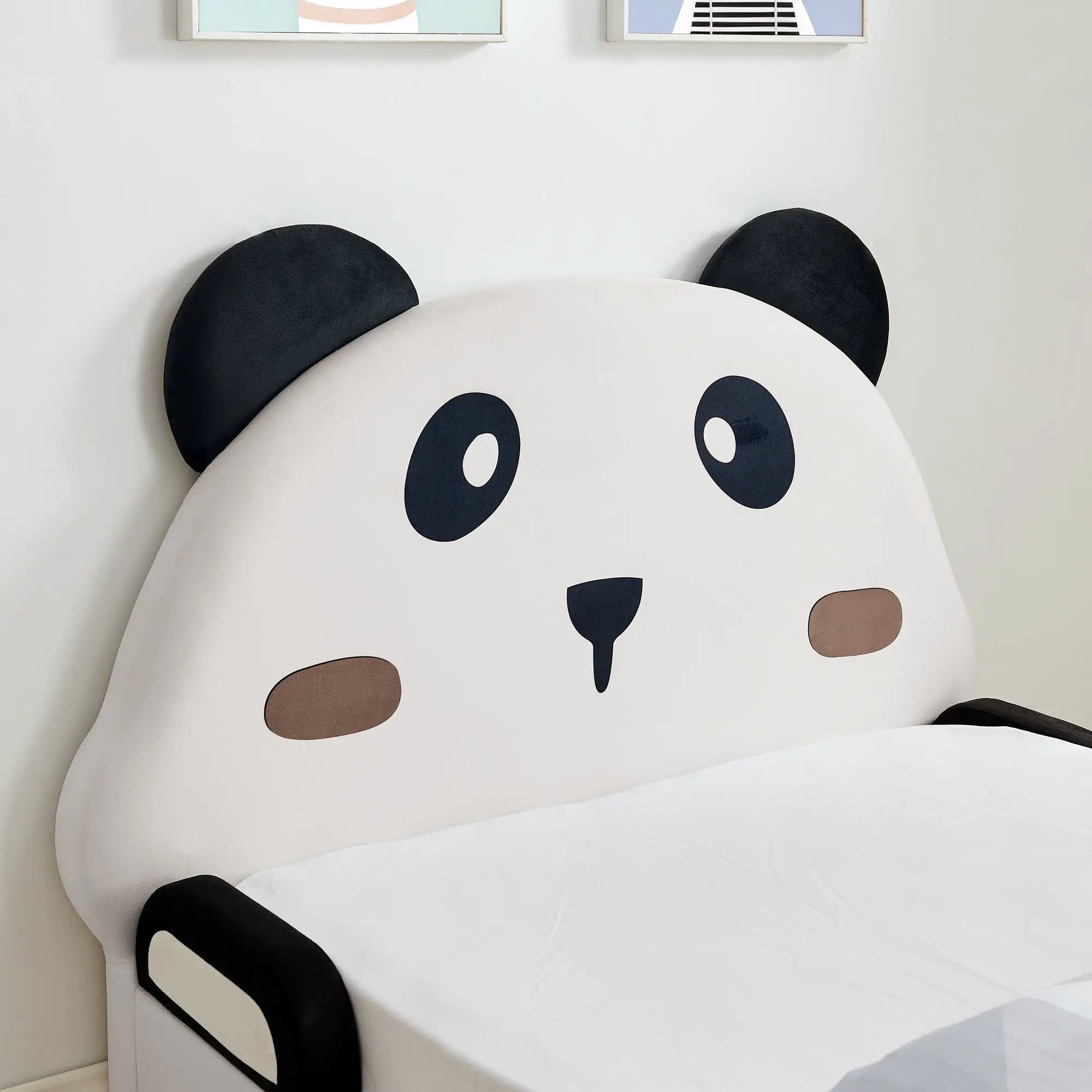 Twin Size Cute Panda-Shaped Kids Bed with Velvet Fabric by HouseOfZazla