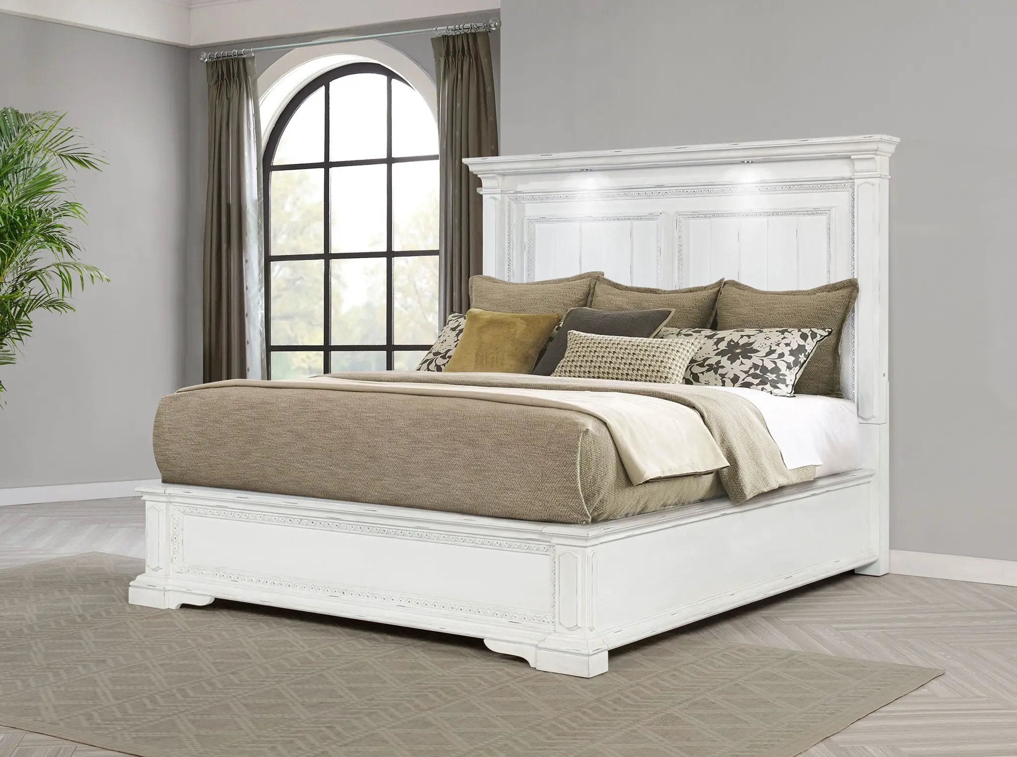 McKinney Queen LED Light Panel Bed Vintage White by Unique Piece Furniture