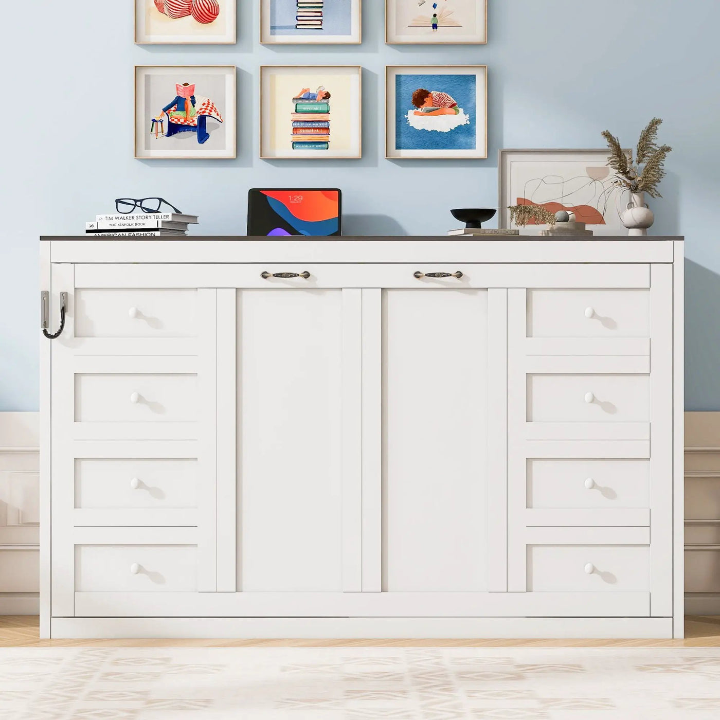 Murphy Bed With LED Light, Foldable Wall Bed Cabinet by Unique Piece Furniture