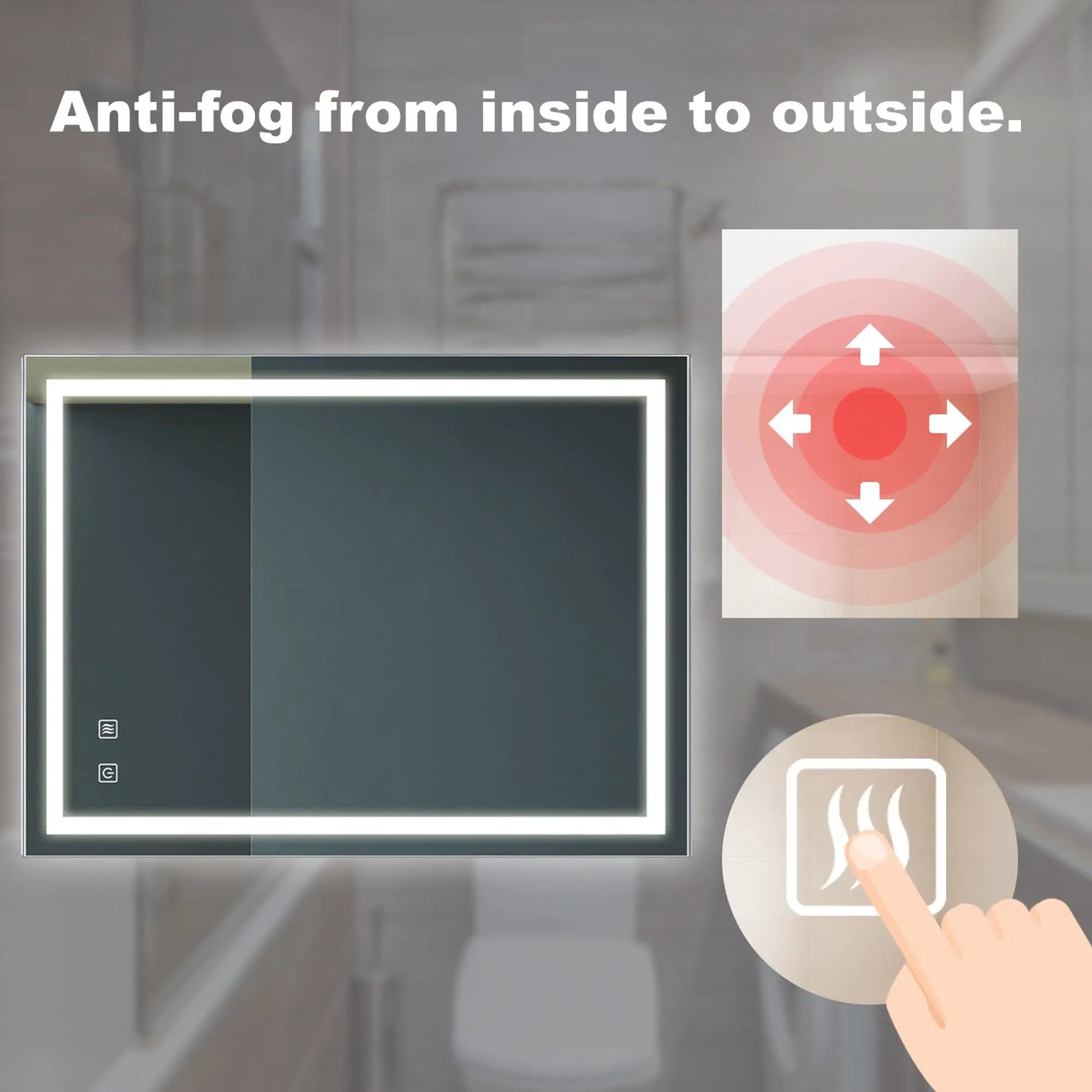 Bathroom Vanity Rectangle Mirror With Front Lighting, Anti Fog, Dimmable, Smart Memory Function by Unique Piece Furniture