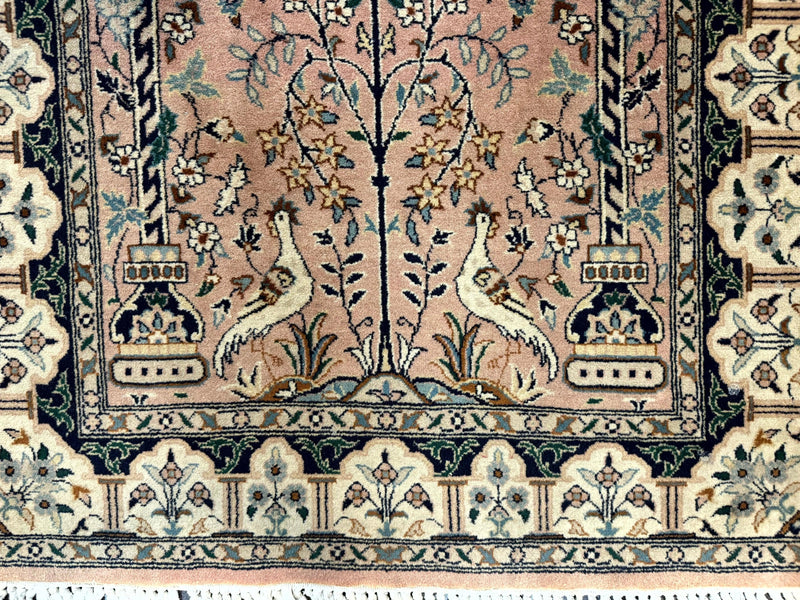 Small Tree of Life Prayer Rug, Pak Persian Rug 2.7 x 4, , Birds, Lantern, Handmade Vintage Fine 260 KPSI by Jewel Rugs