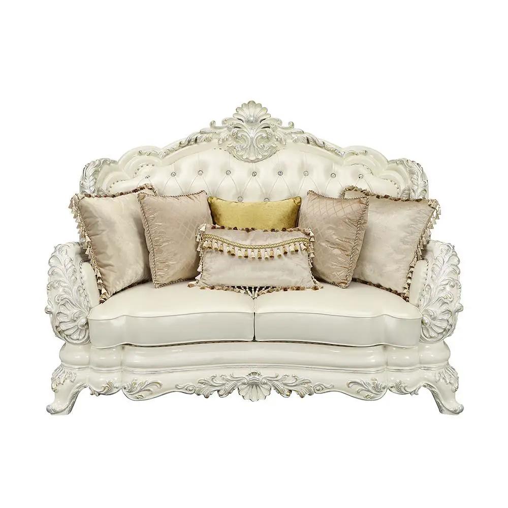 Adara - Loveseat With 5 Pillows - Pearl White Synthetic Leather & Antique White by Unique Piece Furniture