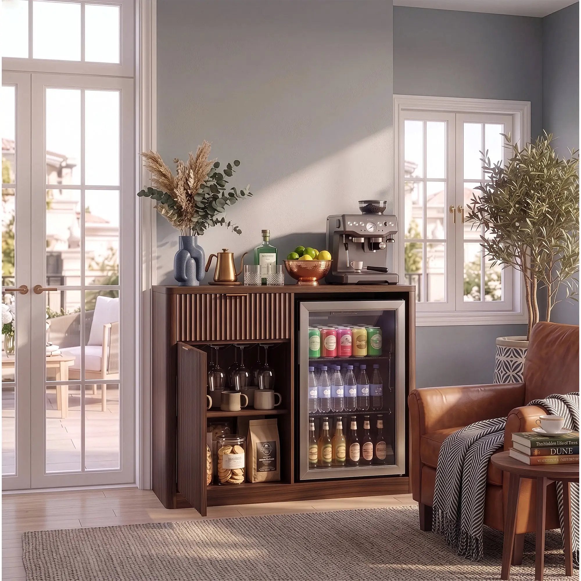 K&K 39.4" Coffee Bar Cabinet with Fridge Space by HouseOfZazla