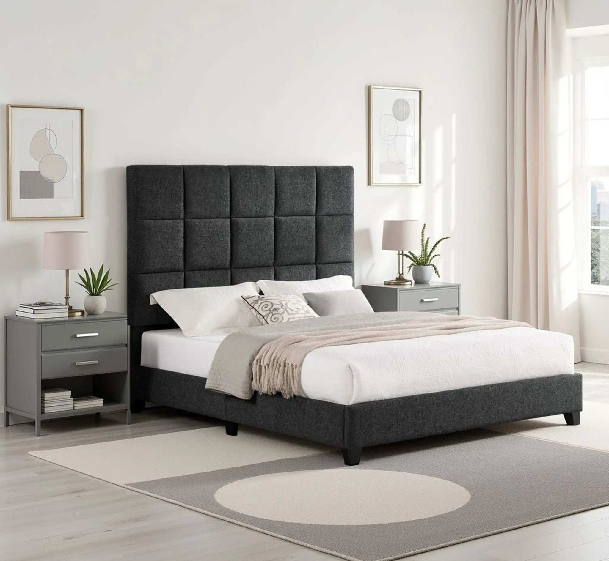 Squares Upholstered Headboard Platform Bed by Unique Piece Furniture
